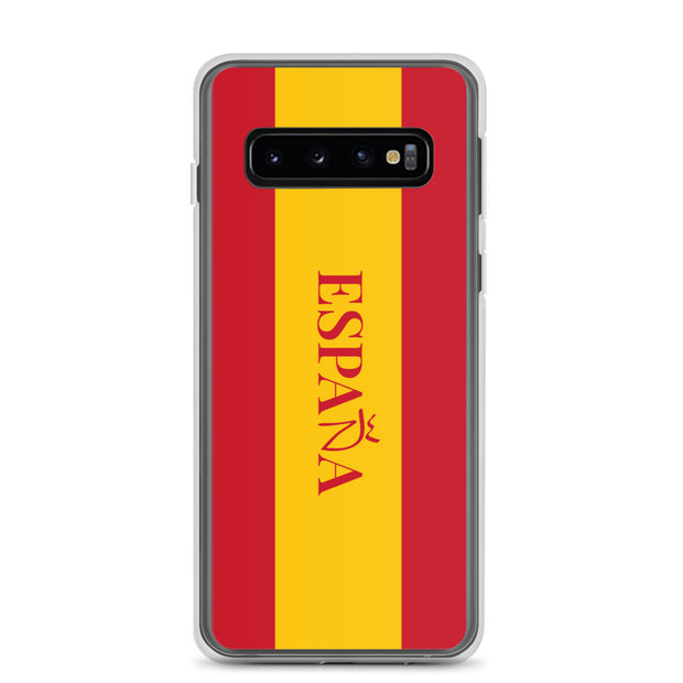 Carcasa transparente Samsung España con bandera y letra en rojo