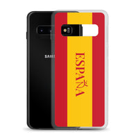 Carcasa transparente Samsung España con bandera y letra en rojo