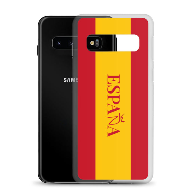 Carcasa transparente Samsung España con bandera y letra en rojo