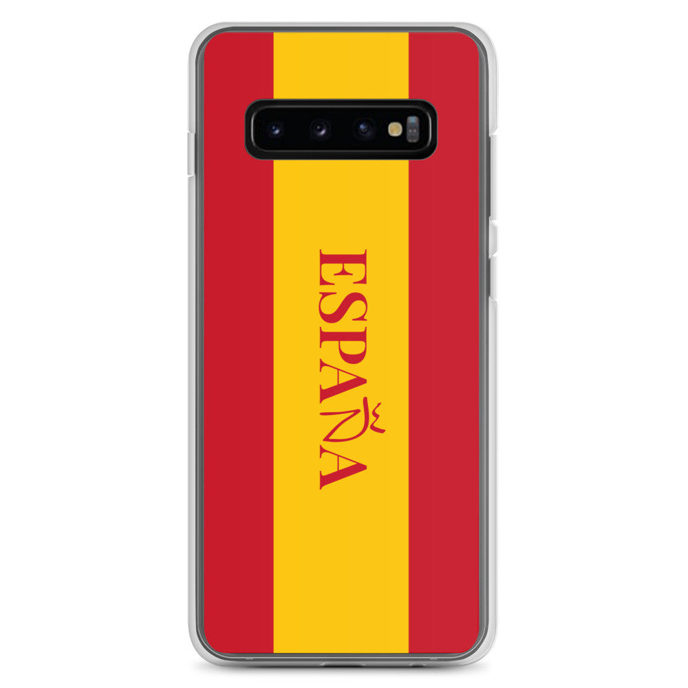 Carcasa transparente Samsung España con bandera y letra en rojo