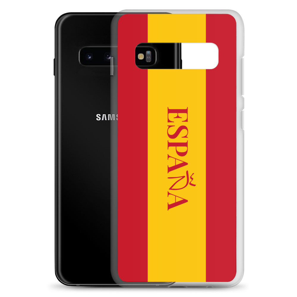 Carcasa transparente Samsung España con bandera y letra en rojo