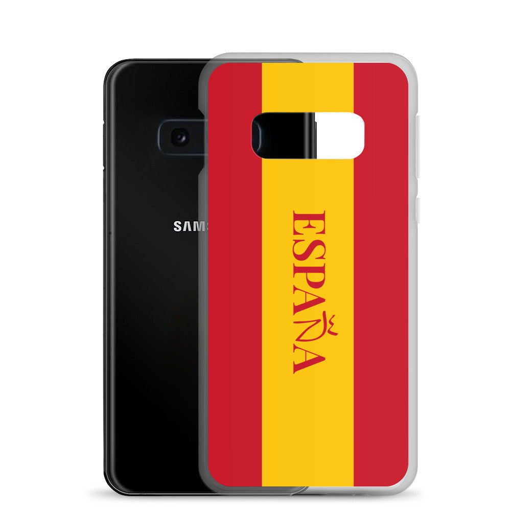 Carcasa transparente Samsung España con bandera y letra en rojo