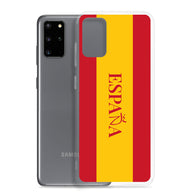 Carcasa transparente Samsung España con bandera y letra en rojo