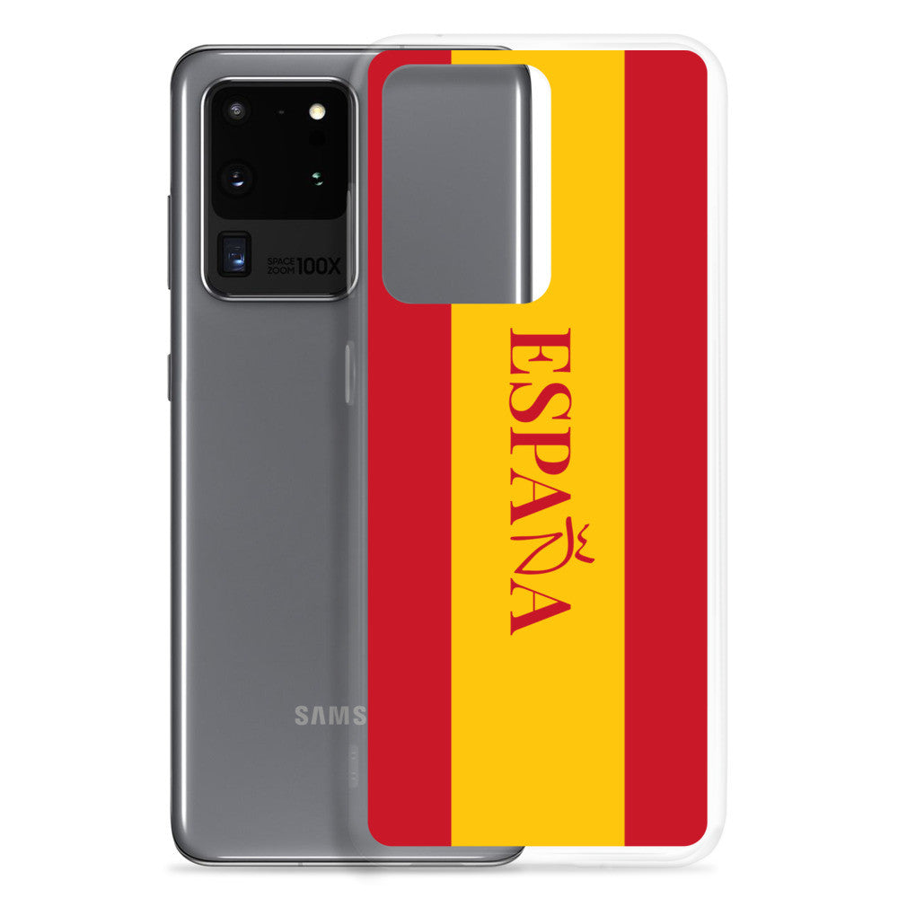 Carcasa transparente Samsung España con bandera y letra en rojo