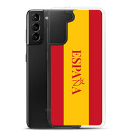 Carcasa transparente Samsung España con bandera y letra en rojo