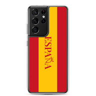 Carcasa transparente Samsung España con bandera y letra en rojo