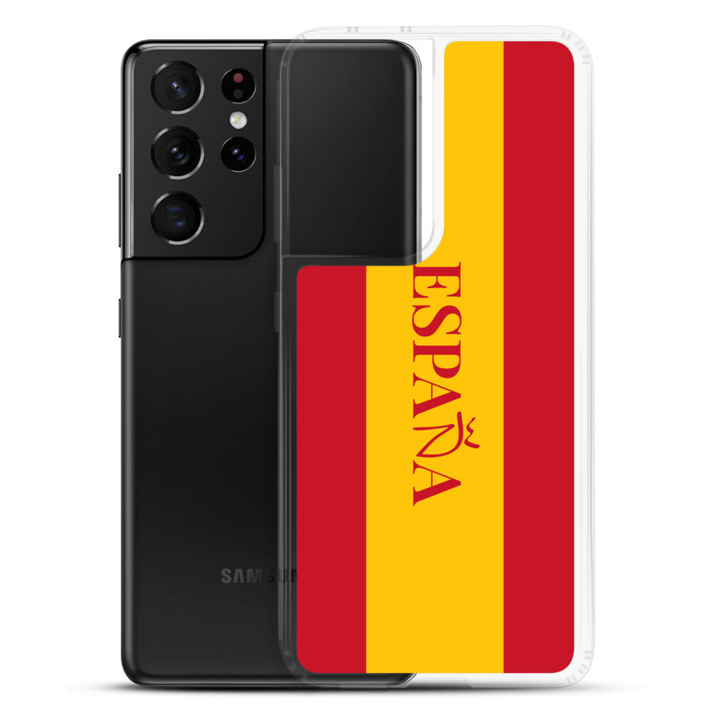 Carcasa transparente Samsung España con bandera y letra en rojo