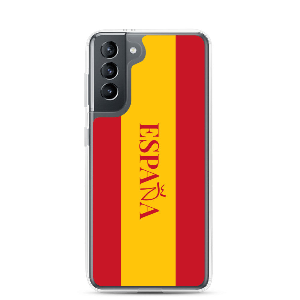 Carcasa transparente Samsung España con bandera y letra en rojo
