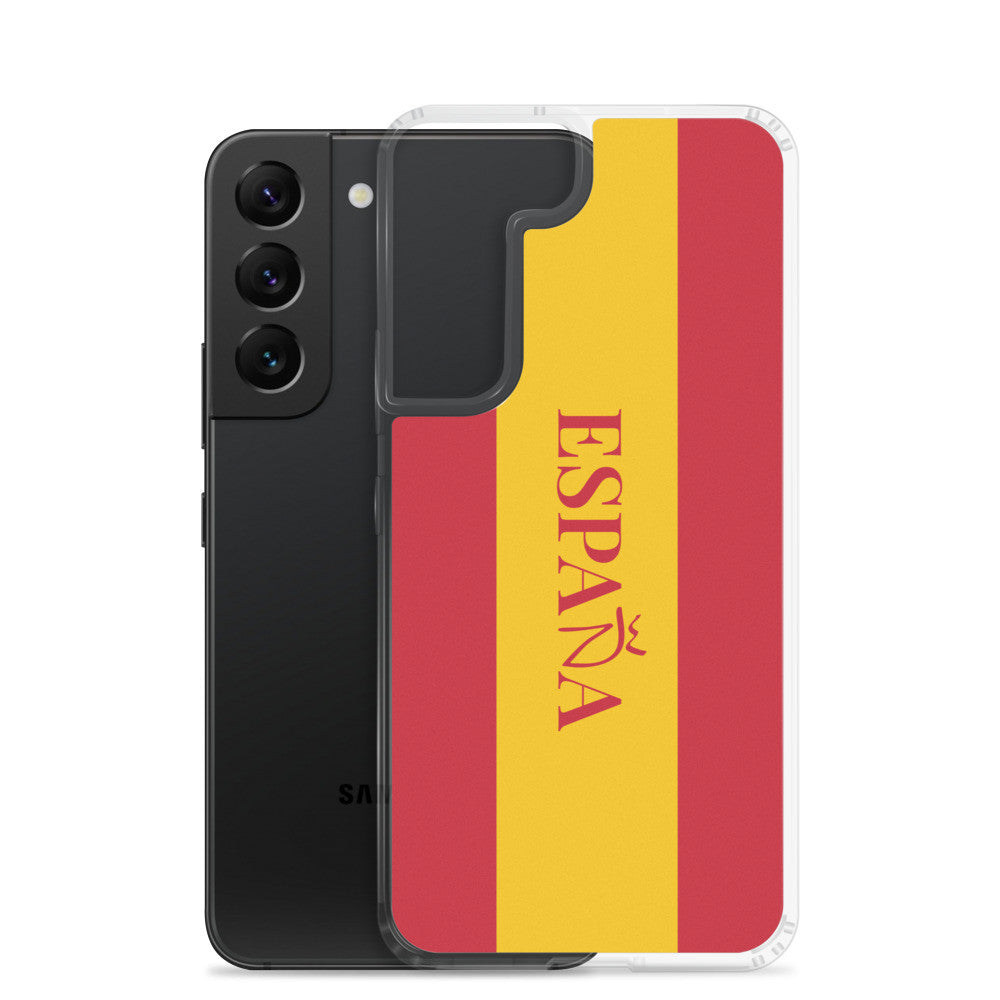 Carcasa transparente Samsung España con bandera y letra en rojo