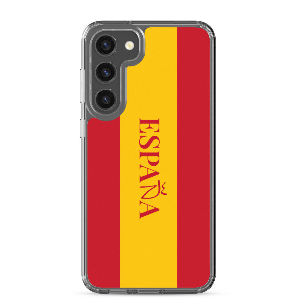 Carcasa transparente Samsung España con bandera y letra en rojo