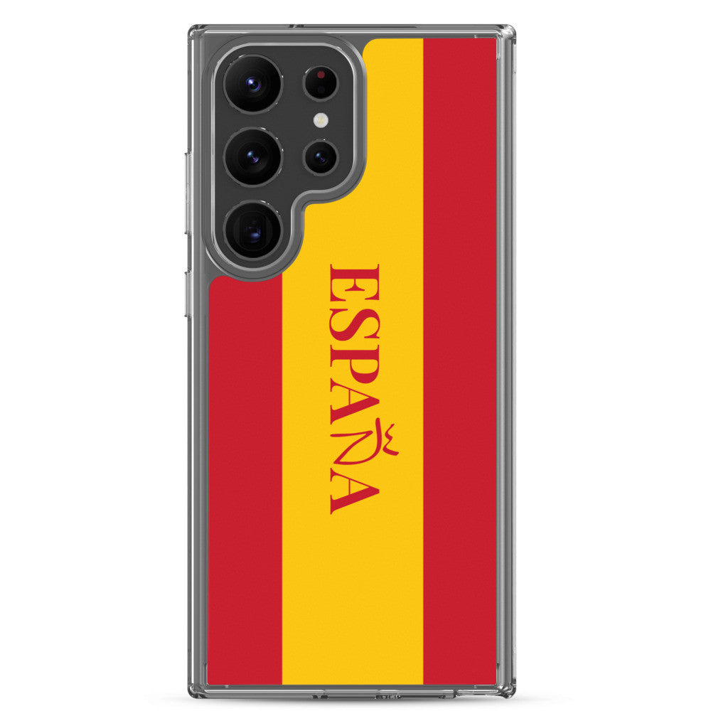 Carcasa transparente Samsung España con bandera y letra en rojo