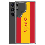 Carcasa transparente Samsung España con bandera y letra en rojo