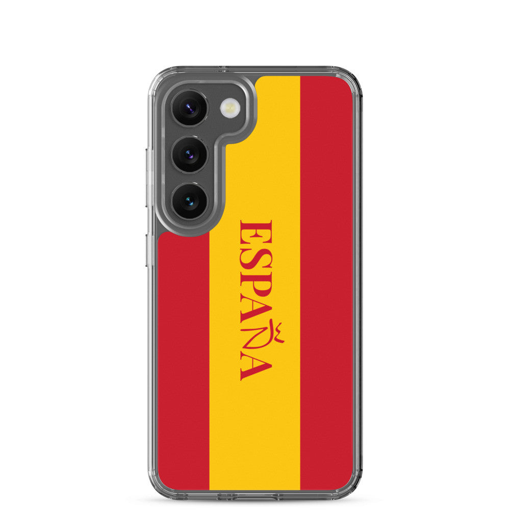 Carcasa transparente Samsung España con bandera y letra en rojo
