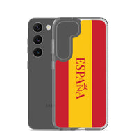Carcasa transparente Samsung España con bandera y letra en rojo