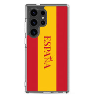 Carcasa transparente Samsung España con bandera y letra en rojo