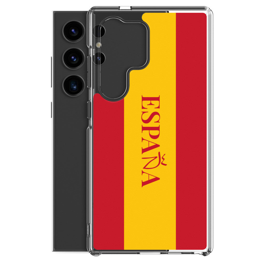 Carcasa transparente Samsung España con bandera y letra en rojo