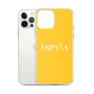 Carcasa transparente iPhone ESPAÑA de color amarillo y letra blanca