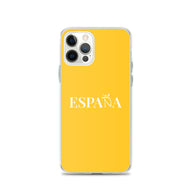 Carcasa transparente iPhone ESPAÑA de color amarillo y letra blanca
