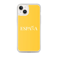 Carcasa transparente iPhone ESPAÑA de color amarillo y letra blanca