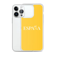 Carcasa transparente iPhone ESPAÑA de color amarillo y letra blanca