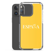 Carcasa transparente iPhone ESPAÑA de color amarillo y letra blanca