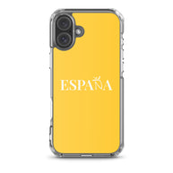 Carcasa transparente iPhone ESPAÑA de color amarillo y letra blanca