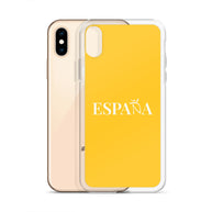 Carcasa transparente iPhone ESPAÑA de color amarillo y letra blanca