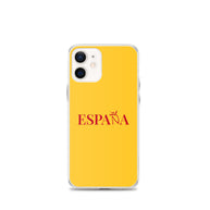 Carcasa transparente iPhone ESPAÑA de color amarillo y letra rojo