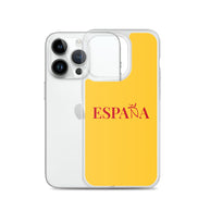 Carcasa transparente iPhone ESPAÑA de color amarillo y letra rojo