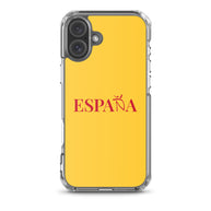 Carcasa transparente iPhone ESPAÑA de color amarillo y letra rojo