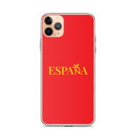 Carcasa transparente iPhone ESPAÑA de color amarillo y letra dorada
