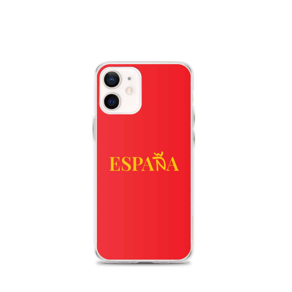 Carcasa transparente iPhone ESPAÑA de color amarillo y letra dorada