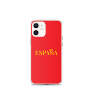 Carcasa transparente iPhone ESPAÑA de color amarillo y letra dorada