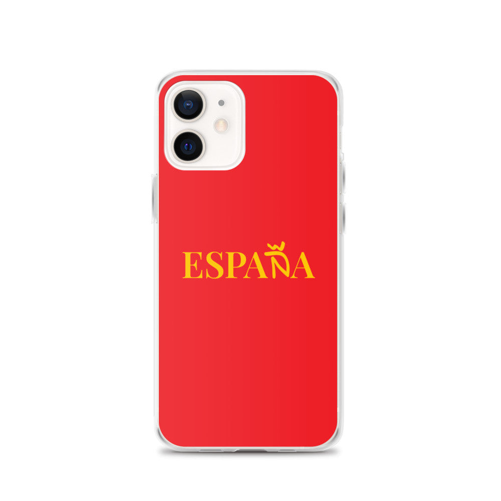Carcasa transparente iPhone ESPAÑA de color amarillo y letra dorada