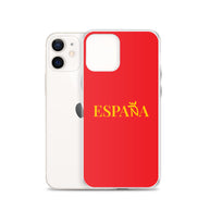 Carcasa transparente iPhone ESPAÑA de color amarillo y letra dorada