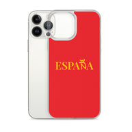 Carcasa transparente iPhone ESPAÑA de color amarillo y letra dorada