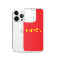 Carcasa transparente iPhone ESPAÑA de color amarillo y letra dorada