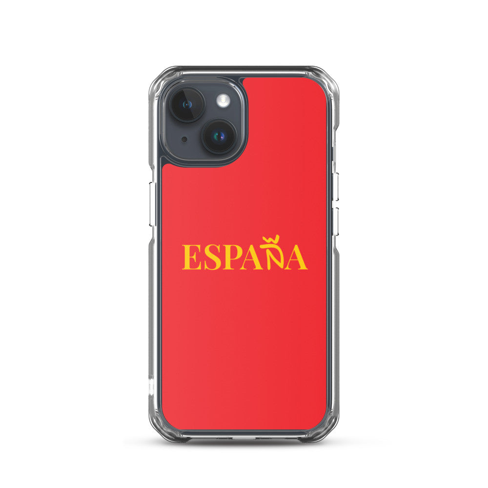 Carcasa transparente iPhone ESPAÑA de color amarillo y letra dorada