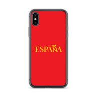 Carcasa transparente iPhone ESPAÑA de color amarillo y letra dorada