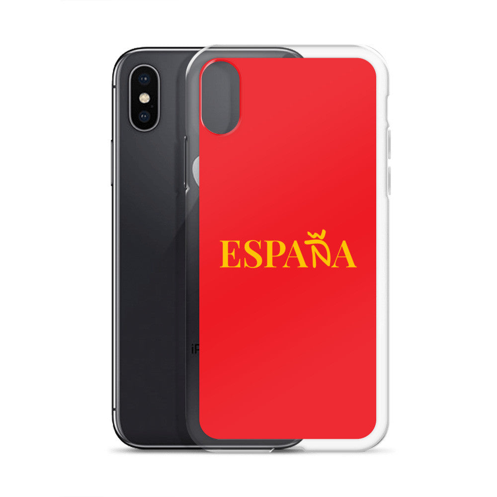 Carcasa transparente iPhone ESPAÑA de color amarillo y letra dorada
