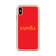 Carcasa transparente iPhone ESPAÑA de color amarillo y letra dorada