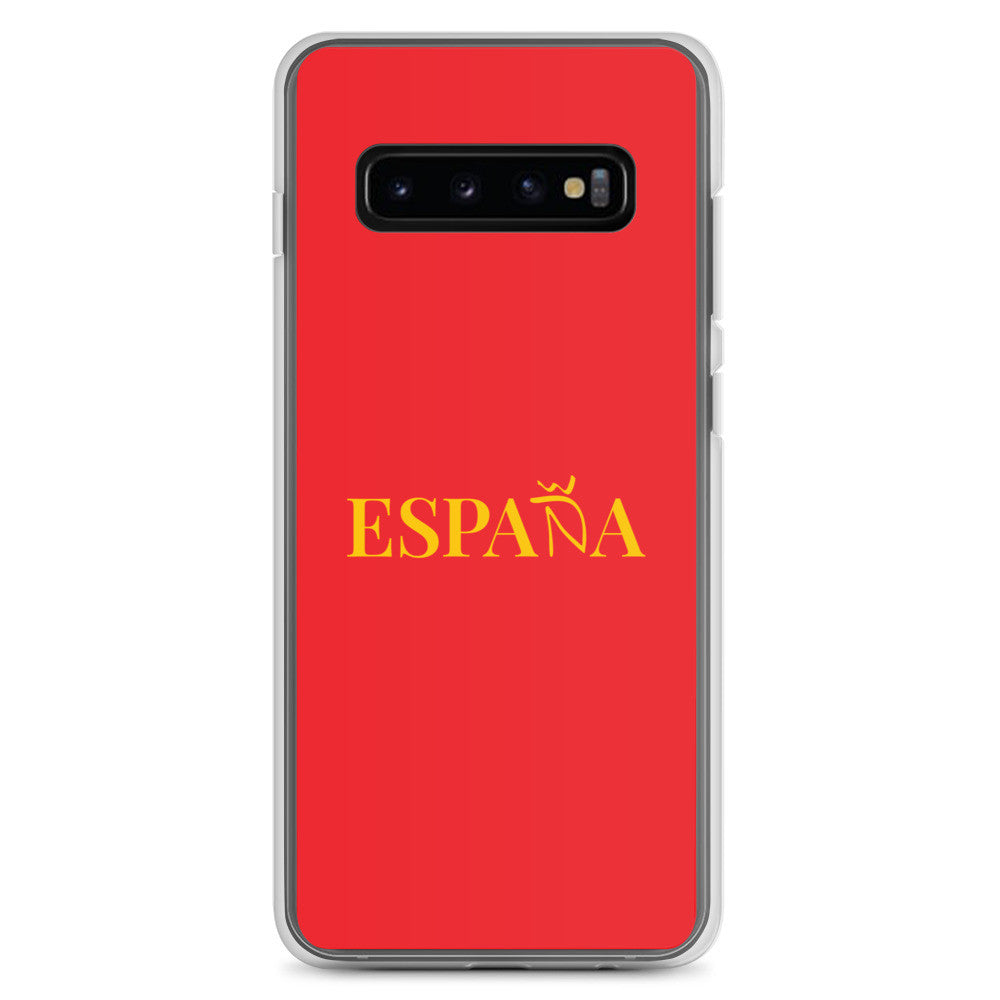 Carcasa transparente Samsung ESPAÑA roja con letra dorada