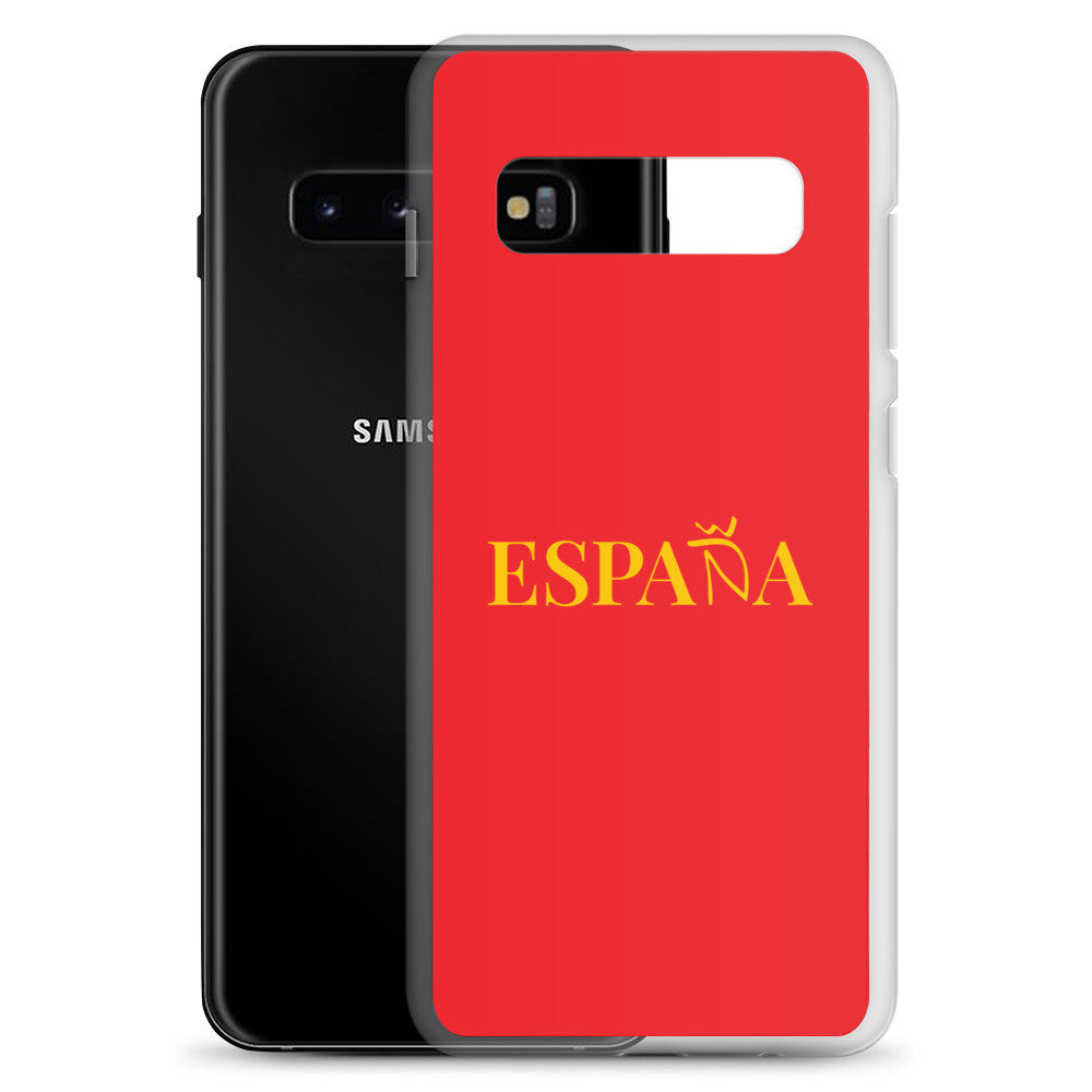 Carcasa transparente Samsung ESPAÑA roja con letra dorada