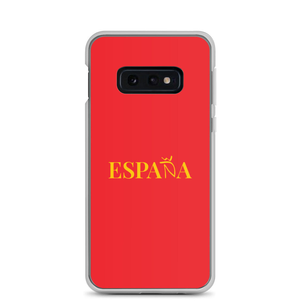 Carcasa transparente Samsung ESPAÑA roja con letra dorada