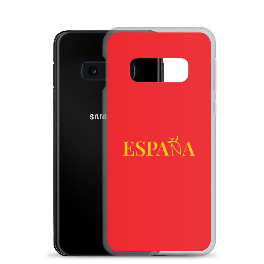 Carcasa transparente Samsung ESPAÑA roja con letra dorada