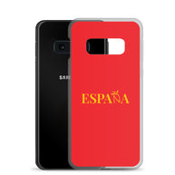 Carcasa transparente Samsung ESPAÑA roja con letra dorada