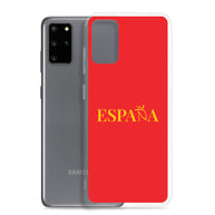 Carcasa transparente Samsung ESPAÑA roja con letra dorada