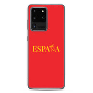 Carcasa transparente Samsung ESPAÑA roja con letra dorada