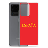 Carcasa transparente Samsung ESPAÑA roja con letra dorada