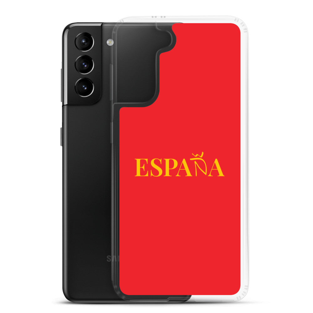 Carcasa transparente Samsung ESPAÑA roja con letra dorada
